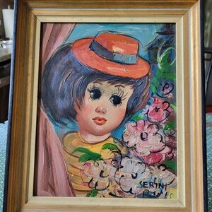Liliana Serini Paris Framed Oil Painting French Child Portrait  MCM 40's-50's